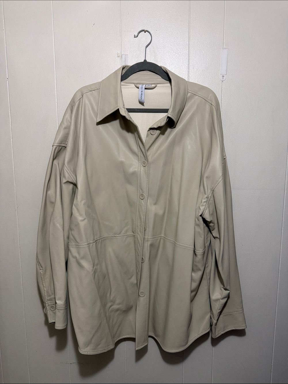 Grace + Karma Cream Faux Leather Jacket